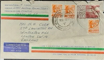 (MEX-209) MEXICO 1968 Air envelope with stamps SG1056, 880b(3) posted to ENGLAND - Image 1 of 2