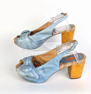 Miz Mooz Violin Leather Pumps Chunky Wood Heel Retro Sky Blue size US 10 - Image 1 of 4