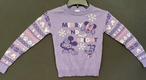 Disney 100 Minnie Mickey Kids Christmas Sweater Purple Fair Isle Size S 6-6X - Picture 1 of 6