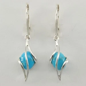 Pendientes de palanca ovalados turquesa azul natural genuinos plata esterlina 925 #3e - Imagen 1 de 3