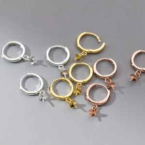 Sterling Silver DIY Hoop Earring Findings w/ Pearl Bead Cup Eye Pin A4501 - Picture 1 of 6