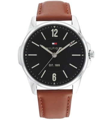 RELOJ PARA HOMBRES TOMMY HILFIGER 1791448 ESFERA ÁRABE NEGRA CORREA DE CUERO MARRÓN 45 MM Foto 1 de 4