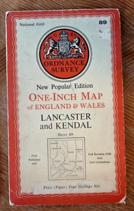 Ordnance Survey Paper Map Lancaster & Morecambe Sheet 89 1947 Sedbergh Carnforth - Picture 1 of 1
