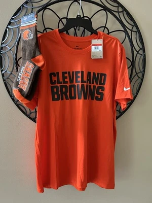 CLEVELAND BROWNS 🏈 Camiseta Nike Legend WordMark y Calcetines NFL~Grande para Hombre~NUEVO CON ETIQUETAS Foto 1 de 4