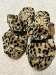 Women's Koolaburra Ugg Cheetah Animal Print Fuzzy Sandal Slides , Size 7, EUC - Picture 1 of 5