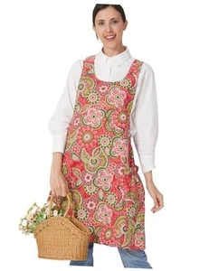 Cozy Adjustable Cross Back Aprons for Women with Pockets Cotton Red Flowers - Picture 1 of 7