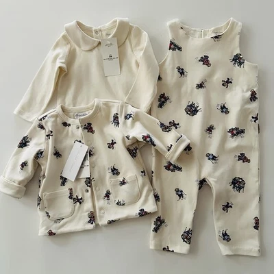 Ralph Lauren 6 Months Baby Boy Polo Bear Cream Outfit Jacket Romper Outfit NWT - Image 1 of 4