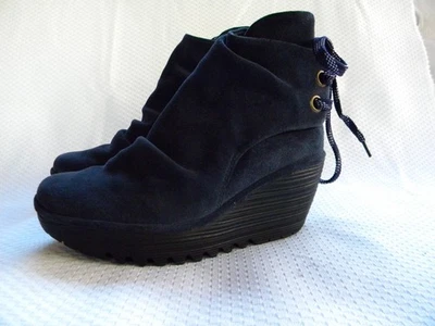 Fly London Yebi Dark Blue Nubuck Ruched Ankle Boot Tie Detail Size 36 - Image 1 of 4