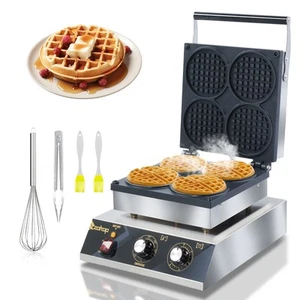 ZOKOP 1750W Belgian Commercial Waffle Maker Round Waffle Baker Machine- 4 Grids - Picture 1 of 10