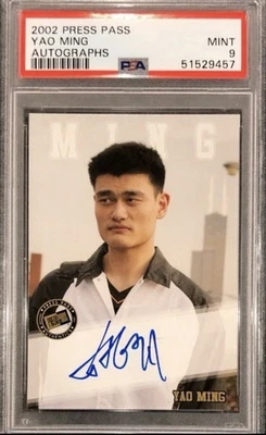 Press Pass Yao Ming 2002 novato en tarjeta autógrafo PSA 9 como nuevo Pop 7-solo 1 superior Foto 1 de 2