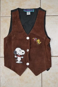 Gilet vintage Peanuts Snoopy & Woodstock scamosciato bambino 10/12 HTF - Foto 1 di 5
