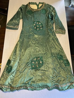 Vintage Handmade Mardi Gras Dress Costume Green Gold Carnival Ball 10 12 14 L - Image 1 of 4