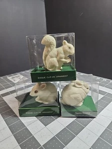 Vintage Abt. 56 Maus Kaninchen Eichhörnchen Biskuit Clip auf Ornament beleuchtete Abdeckungen 3 Stück - Bild 1 von 14