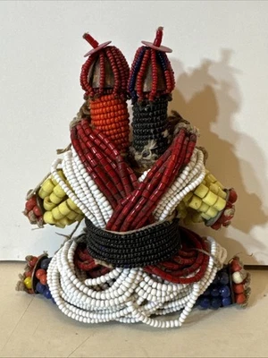 African Fertility Doll Double Headed Wood W/antique Beads 4 Coins 1940 Silver - Image 1 of 4