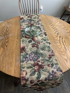 Table Runner Tapestry Floral Burgundy Green Tassels 70” - Picture 1 of 4
