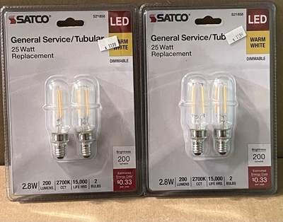 Satco S21858 Tubular Led Light Bulbs Warm White 2700K ( 4 Bulbs total ) New E12 - Image 1 of 3