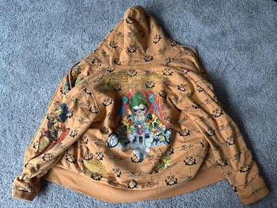 Ed Hardy Christian Audigier Mens Medium M Hoodie Faux Fur Lined Red Y2K Vintage - Image 1 of 4