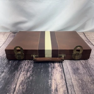 Vintage Travel Backgammon by Cardinal Game Set Brown Leather Velvet Case 15x10" - Picture 1 of 2