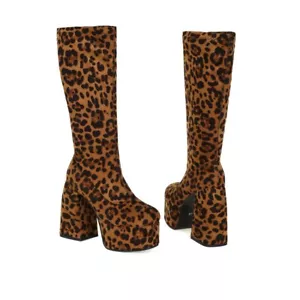 Mujer Zapatos Botas Media pantorrilla Plataforma Leopardo Sexy Club nocturno Tacones Altos 12,5 cm B - Imagen 1 de 14