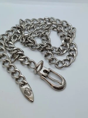 Harley Davidson Chain Belt Silver Tone Metal Shield Logo SZ Small 32" - Bild 1 von 4
