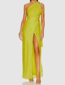 $995 Azeeza Women's Yellow Silk Emma One Shoulder Sun Wrap Tie Dress Size M - Picture 1 of 4