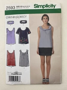 Simplicity 2593 Cynthia Rowley Misses Top Size 6-14 Uncut - Picture 1 of 3