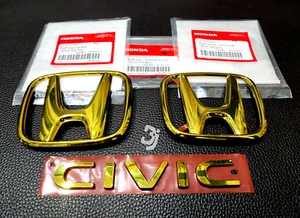 1 PAIR H +1 CIVIC FE GOLD LOGO EMBLEM BADGE FRONT & REAR HONDA CIVIC FE 2021-25 - Picture 1 of 11
