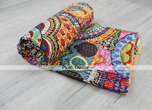 Twin Kantha Quilt Reversible Throw Boho Blanket Indian Bedspread Bedding Cover  - Picture 1 of 8