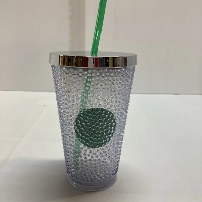 Taza Starbucks Cristal Plata Hobnail Bump Punto Verde Texturizada 16 OZ Grande Foto 1 de 4