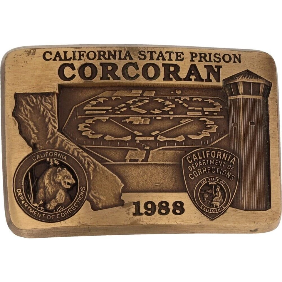 Bronze California Corcoran State Prison DOC Corrections Rare Vintage Belt Buckle - Image 1 of 4