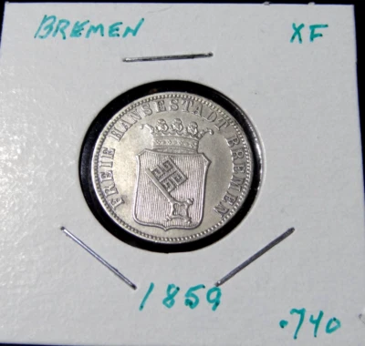 1859 Bremen 12 Grote (1/6 Thaler) World .740 Silver German States coin - Image 1 of 4