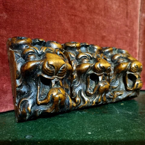 3 Lion wood carving corbel bracket 4 in - Antique French architectural salvage Cover