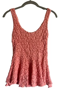 PINS & NEEDLES Anthropologie Stretch Floral Lace Peplum Tank Top Coral Pink XS - Picture 1 of 11