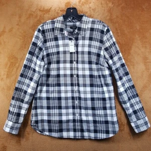 TALBOTS Top Womens Small Black White Tartan Plaid Button Up Check Cotton Casual - Picture 1 of 8
