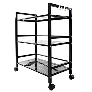 Black 3-Tier Multifunction Storage Cart on Wheels Industrial Iron 55lb Capacity - Picture 1 of 14
