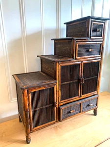 Japan TANSU Bamboo & Rattan Stepping Cabinet - Picture 1 of 19