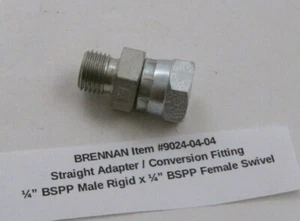 BRENNAN 9024-04-04 1/4" BSPP Straight Conversion Adapter (1/4-19 Male x Female) - Picture 1 of 3