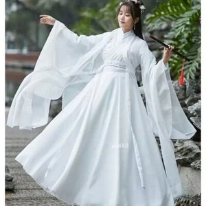 Weiße Hanfu Kleider Fee Kostüm chinesisch traditionell weite Ärmel Anzug orientalisch - Bild 1 von 27