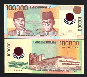 Indonesia 100000 Rupiah P-140 1999 x 1 Pcs Polymer UNC IDR Indonesian BANK NOTE - Picture 1 of 4