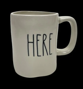 Rae Dunn Coffee Mug HERE magenta 229  Large Tea Cup White Black Letters 16oz - Picture 1 of 11