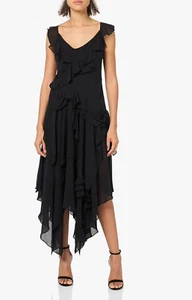 BCBGMAXAZRIA Women's Scoop Neck Sleeveless Ruffle Maxi Cocktail Dress - Picture 1 of 3