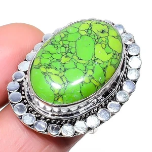 Green Turquoise Gemstone 925 Sterling Silver Ring Size 6.5 f765 - Picture 1 of 5