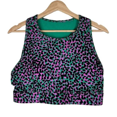 Fabletics Sports Bra Womens XL Purple Green Black Animal Print Racerback Workout - Image 1 of 4