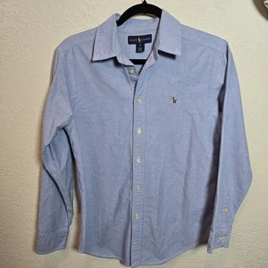 Lauren Ralph Lauren Boys Large SZ 16  100% Cotton Blue Long Sleeve Shirt - Picture 1 of 11