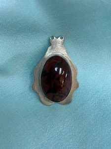 Cabochon Agate or Other Stone Silver Pendant Need Repair - Picture 1 of 5
