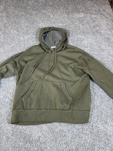 FREE PEOPLE Sweatshirt Large FP MOVEMENT Hooded Fleece Pullover Cotton Green - Picture 1 of 18