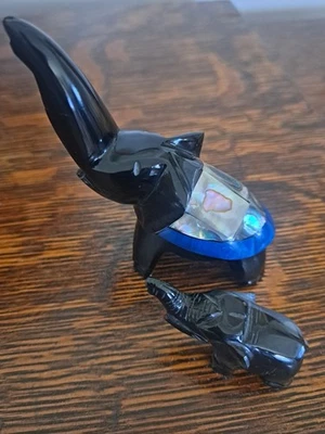 Black Onyx Pair Of Elephants With Abalone Inlay Figurines  - Image 1 of 4