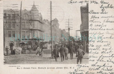 Jersey City NJ - NEWARK AVENUE STREET SCENE - Postcard - Image 1 of 2