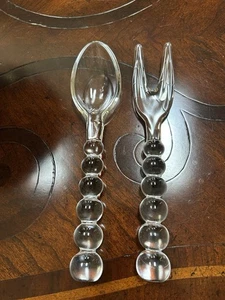 Glass Fork & Spoon Salad Set Vintage Serving Utensils - Picture 1 of 1