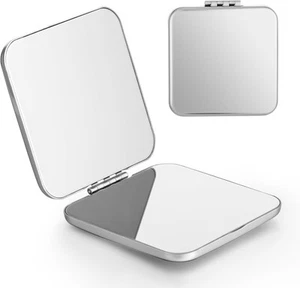 Kompakter Spiegel Reise Make-up Metall Tasche 2,9" L x 2,6" B, silber-eckig - Bild 1 von 9